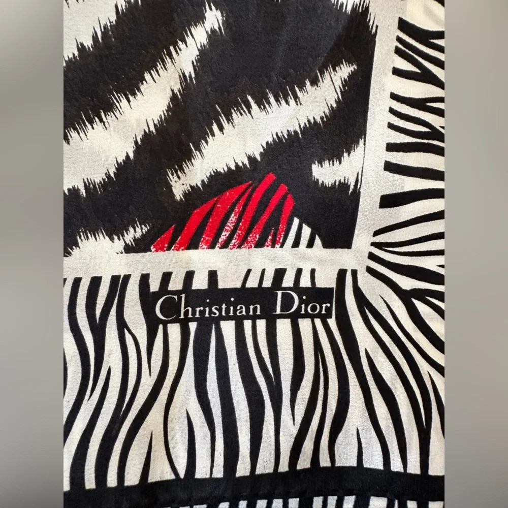 Dior Black and White Zebra Print Scarf VINTAGE 100% SILK